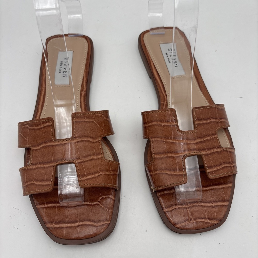 Steve Madden Hadyn Women slide on Sandals Cognac. croc Size 6.5
